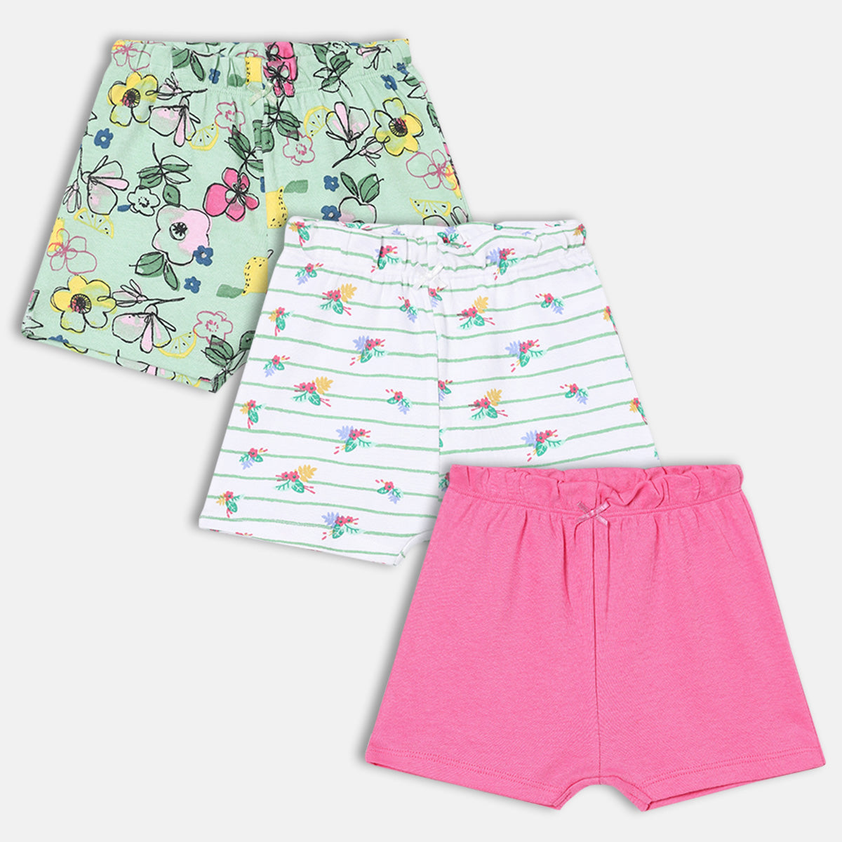 Girls Pack Of 3 Grown On Waist Thigh Length Shorts Multi