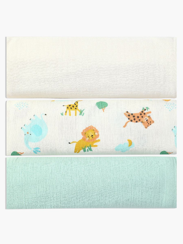 Unisex New Born Blanket, White and Mint Green