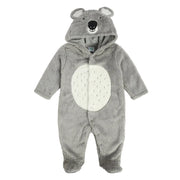 Baby Unisex Plush Koala Hooded Animal Sleepsuit – Grey & White