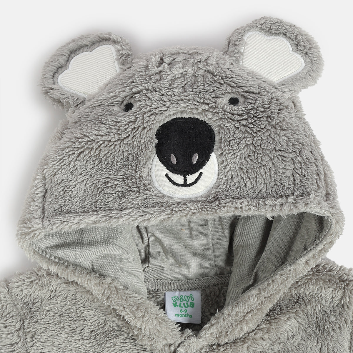 Baby Unisex Plush Koala Hooded Animal Sleepsuit – Grey & White