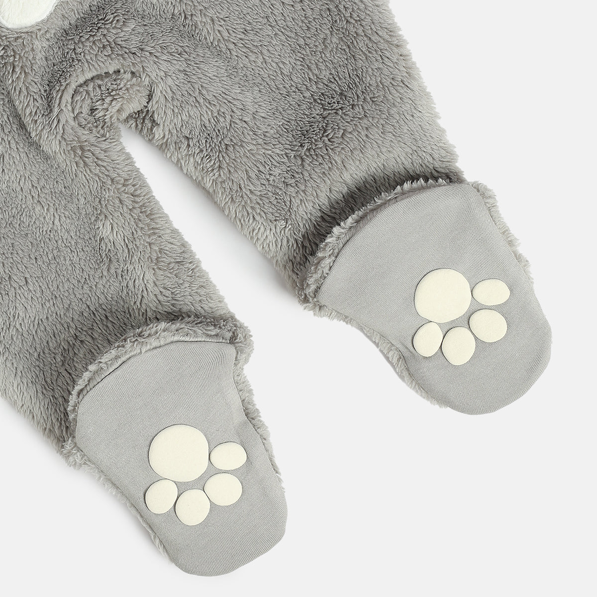 Baby Unisex Plush Koala Hooded Animal Sleepsuit – Grey & White