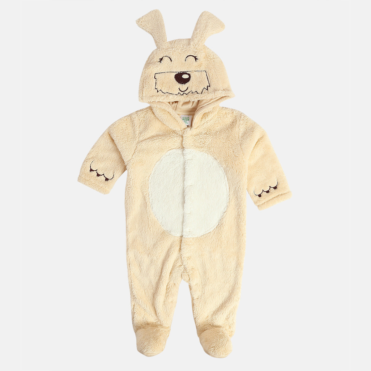 Baby Unisex Plush Dog Hooded Animal Sleepsuit – Beige