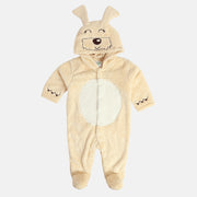 Baby Unisex Plush Dog Hooded Animal Sleepsuit – Beige