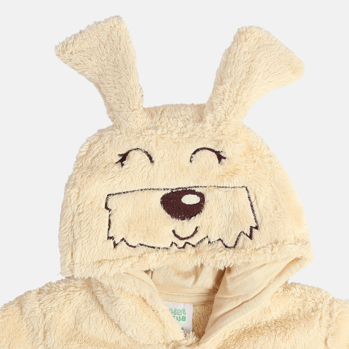 Baby Unisex Plush Dog Hooded Animal Sleepsuit – Beige