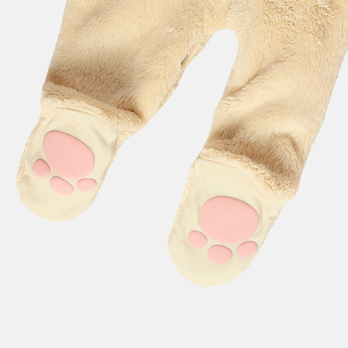 Baby Unisex Plush Dog Hooded Animal Sleepsuit – Beige