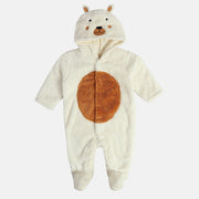 Baby Unisex Plush Polar Bear Hooded Animal Sleepsuit – Cream