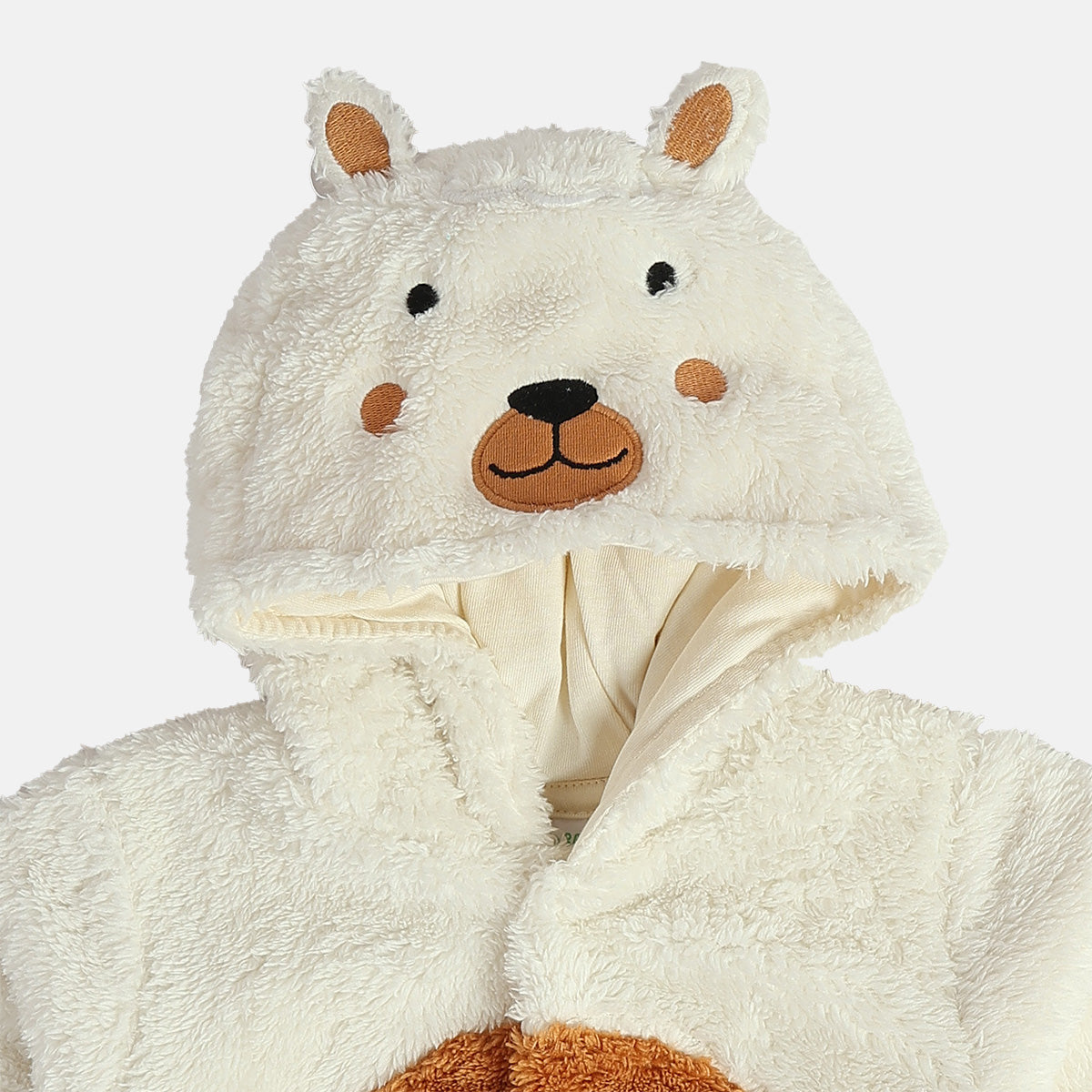 Baby Unisex Plush Polar Bear Hooded Animal Sleepsuit – Cream