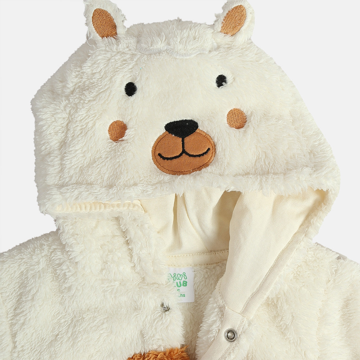 Baby Unisex Plush Polar Bear Hooded Animal Sleepsuit – Cream
