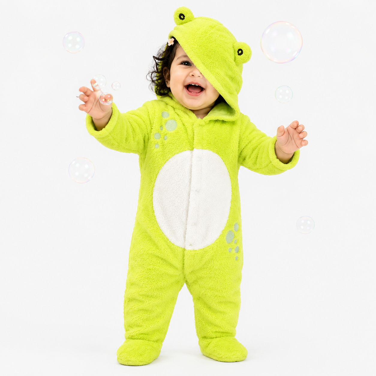 Baby Unisex Plush Frog Hooded Animal Sleepsuit – Green - Lime Green