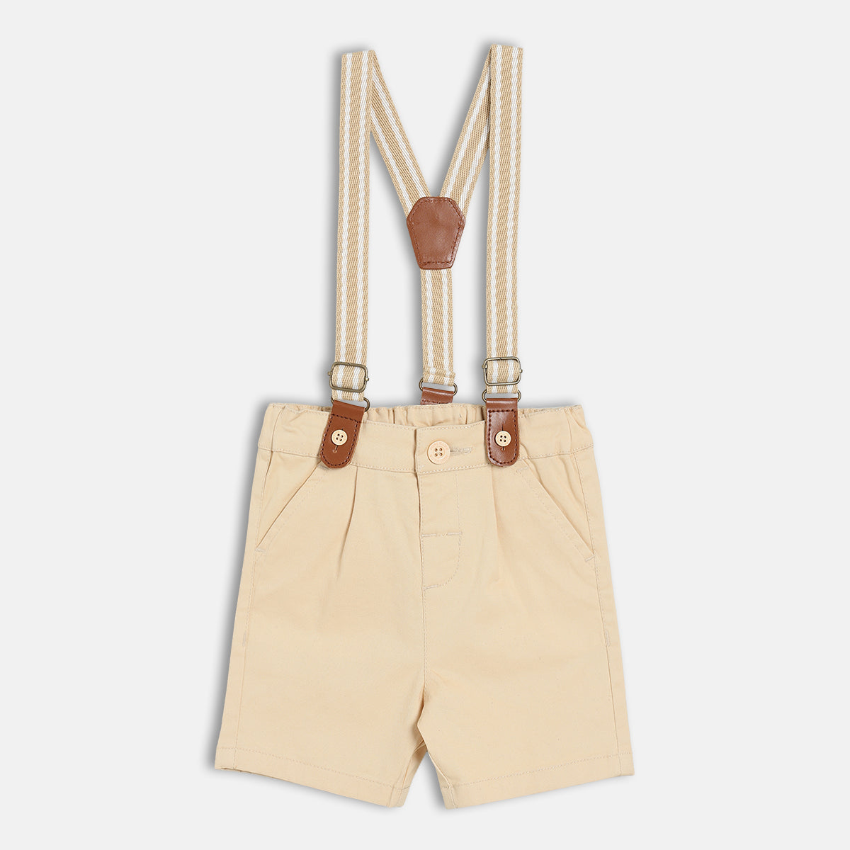 Baby Boys Floral Printed Shirt And Suspender Shorts Set , White And Beige