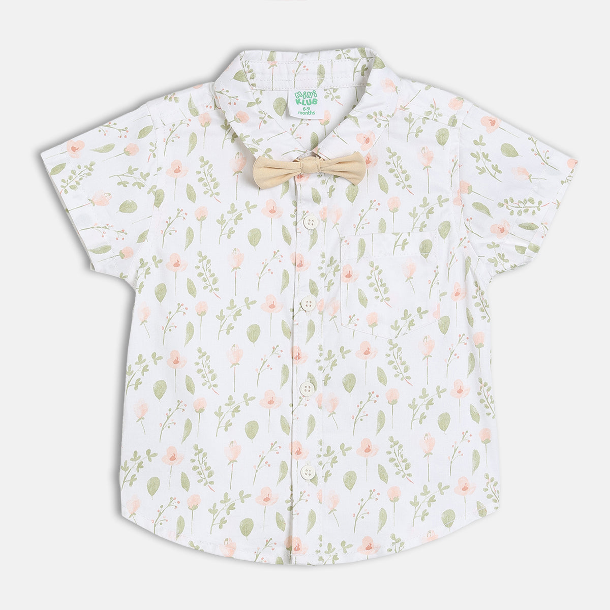 Baby Boys Floral Printed Shirt And Suspender Shorts Set , White And Beige