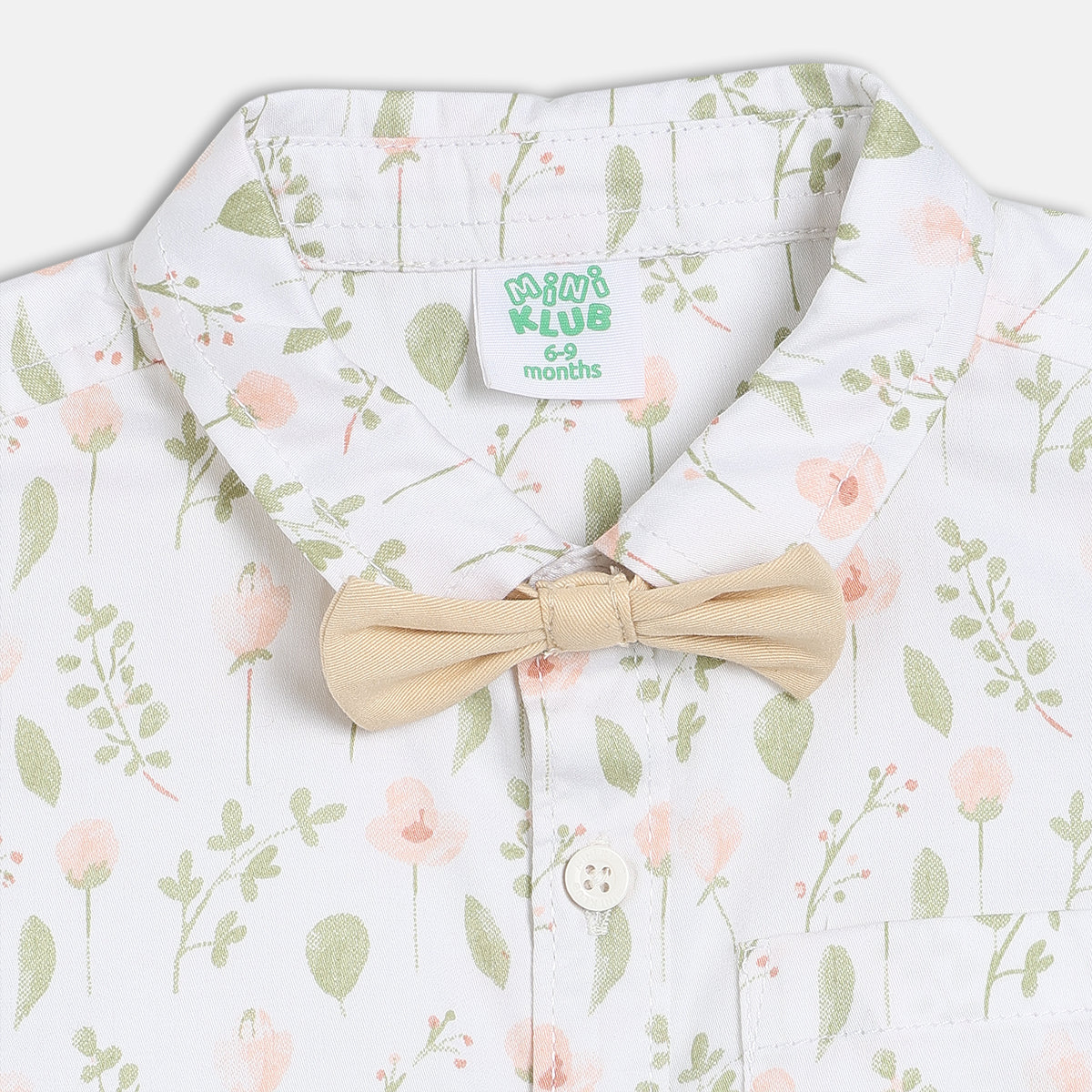 Baby Boys Floral Printed Shirt And Suspender Shorts Set , White And Beige
