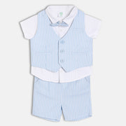 Baby Boys Formal Shirt, Waistcoat And Shorts Set , Light Blue And White