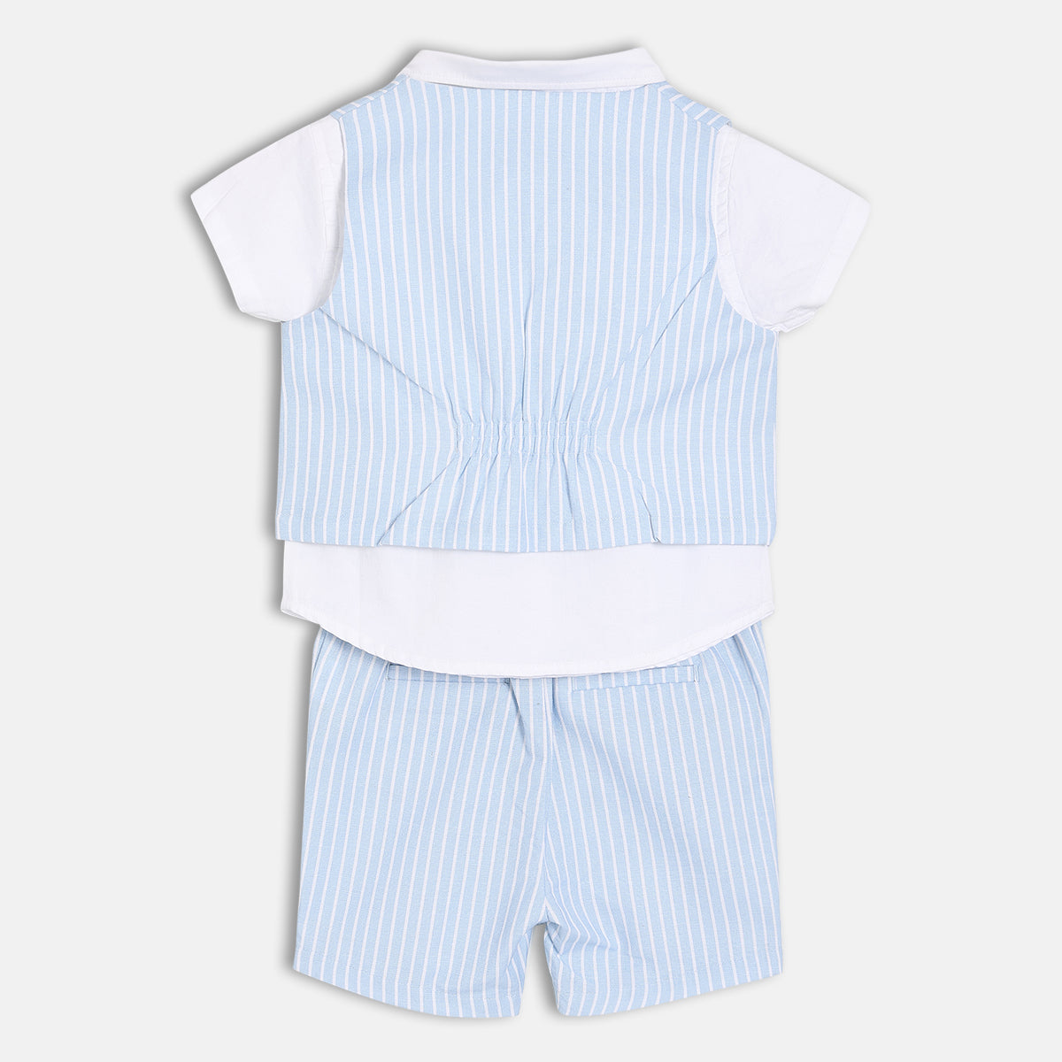 Baby Boys Formal Shirt, Waistcoat And Shorts Set , Light Blue And White