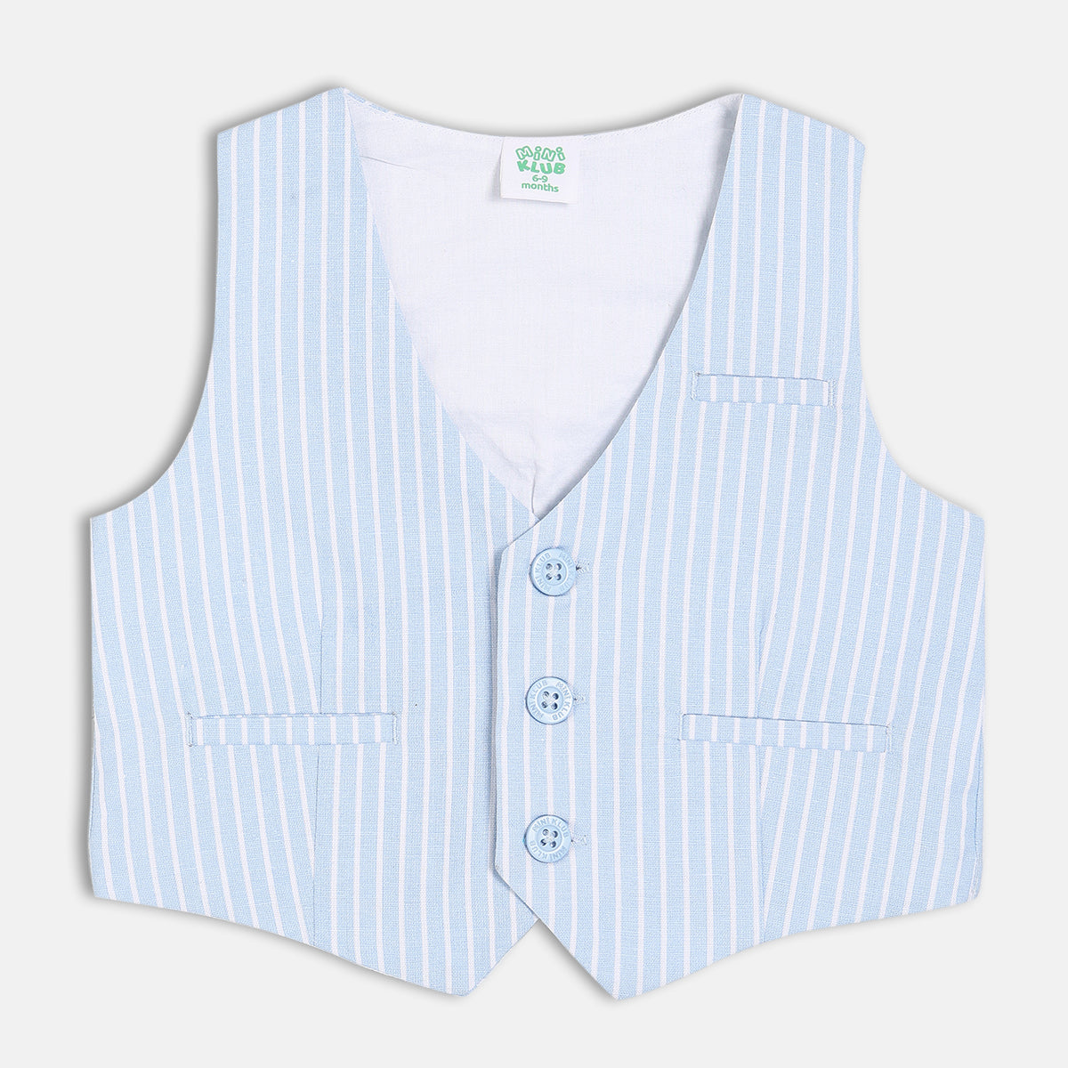 Baby Boys Formal Shirt, Waistcoat And Shorts Set , Light Blue And White