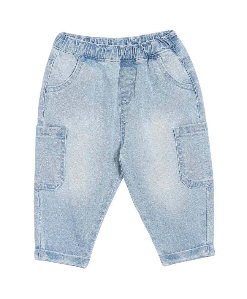 Baby Boys Light Wash Denim Cargo Jeans