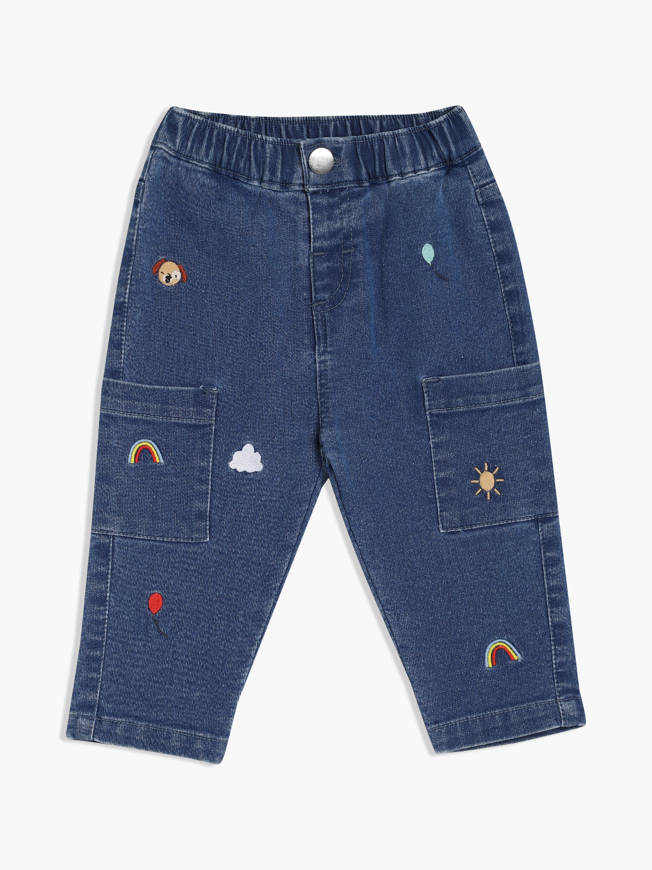 Baby Boys Embroidered Denim Pant, Blue