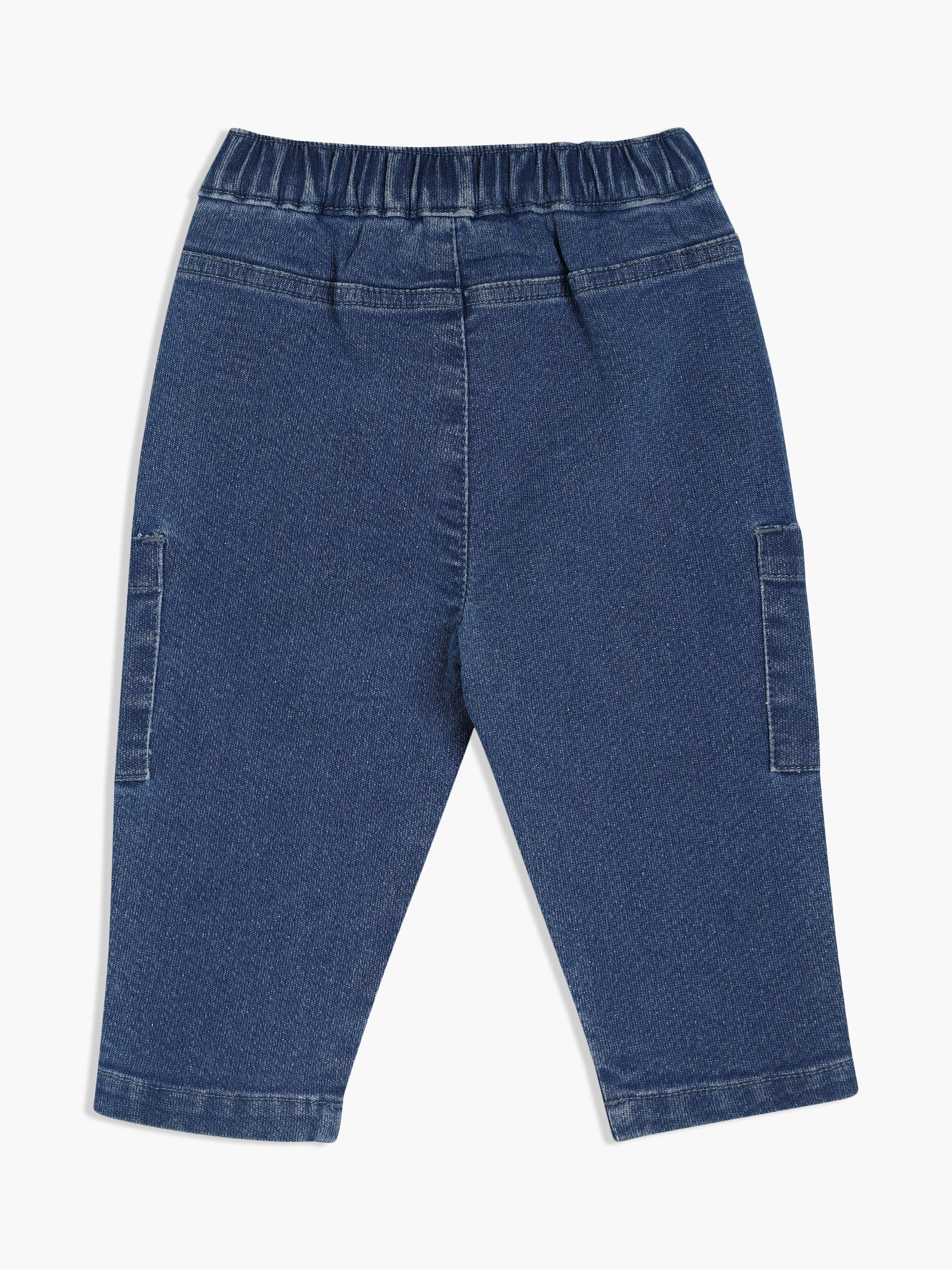 Baby Boys Embroidered Denim Pant, Blue