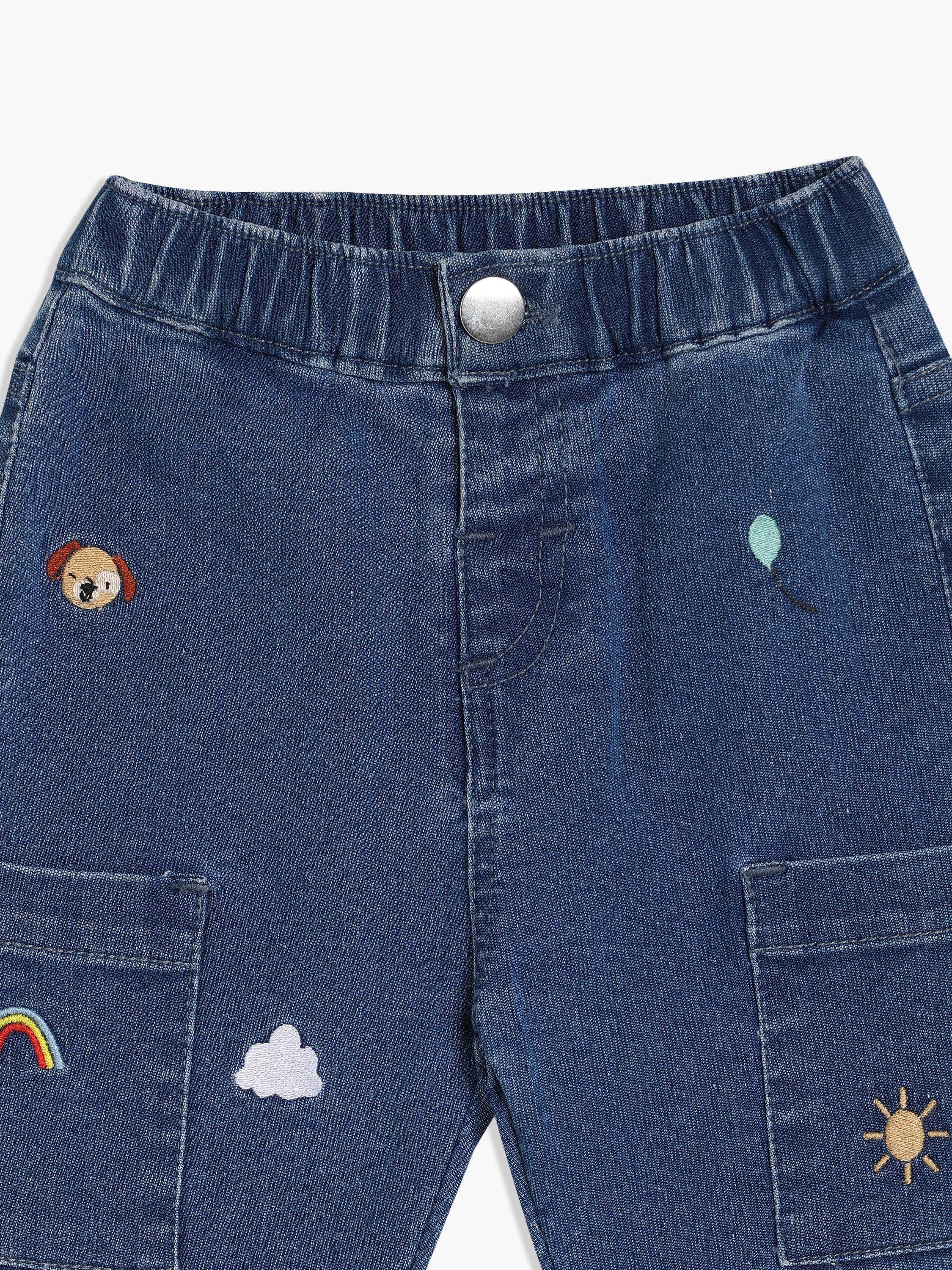 Baby Boys Embroidered Denim Pant, Blue