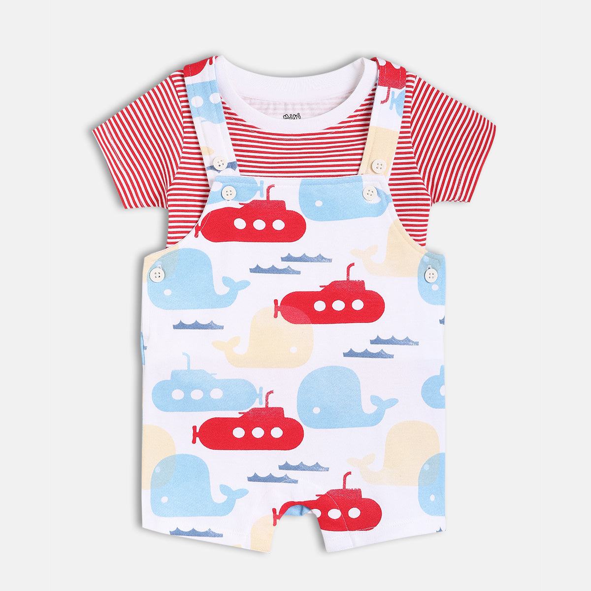 Boys Red/Multi Short Sleeve Dungaree Set