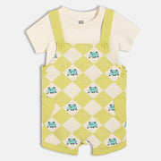 Baby Boys Printed Dungaree Set with T-Shirt, Green and White