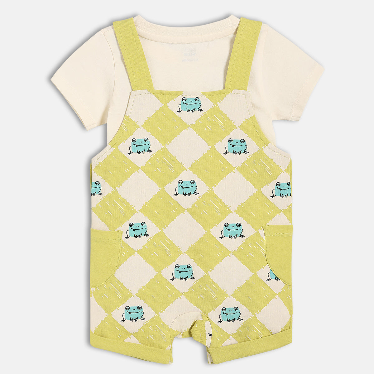 Baby Boys Frog Print T-Shirt And Dungaree Set, White And Lime Green
