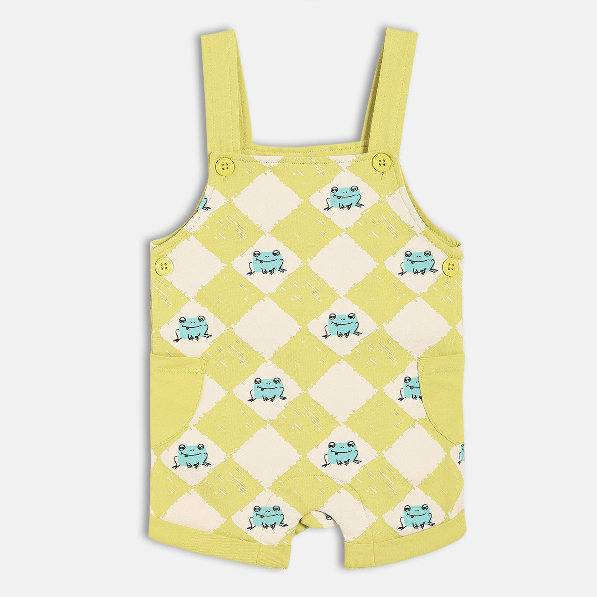 Baby Boys Printed Dungaree Set with T-Shirt, Green and White