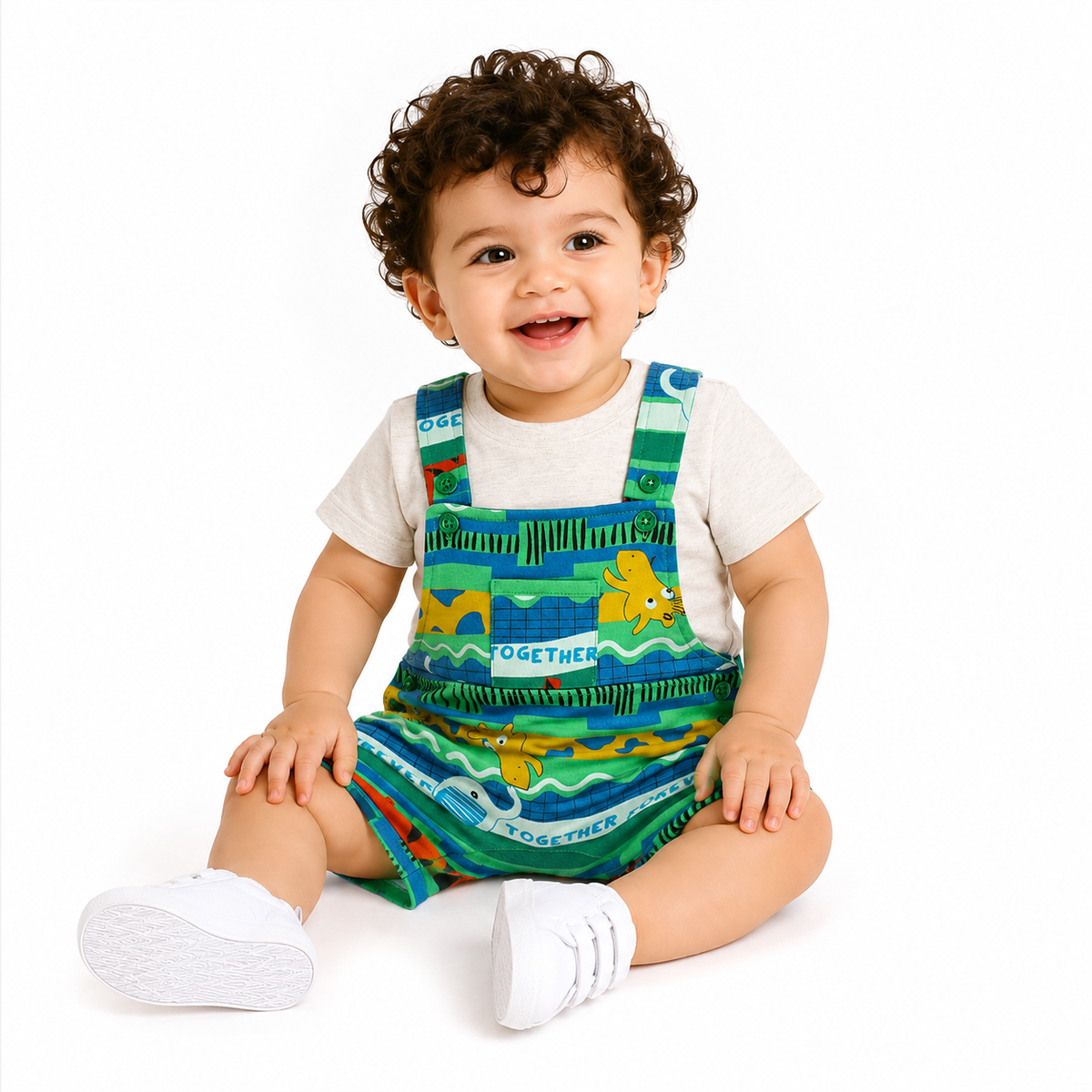 Boys Green Short Sleeve Dungaree Set