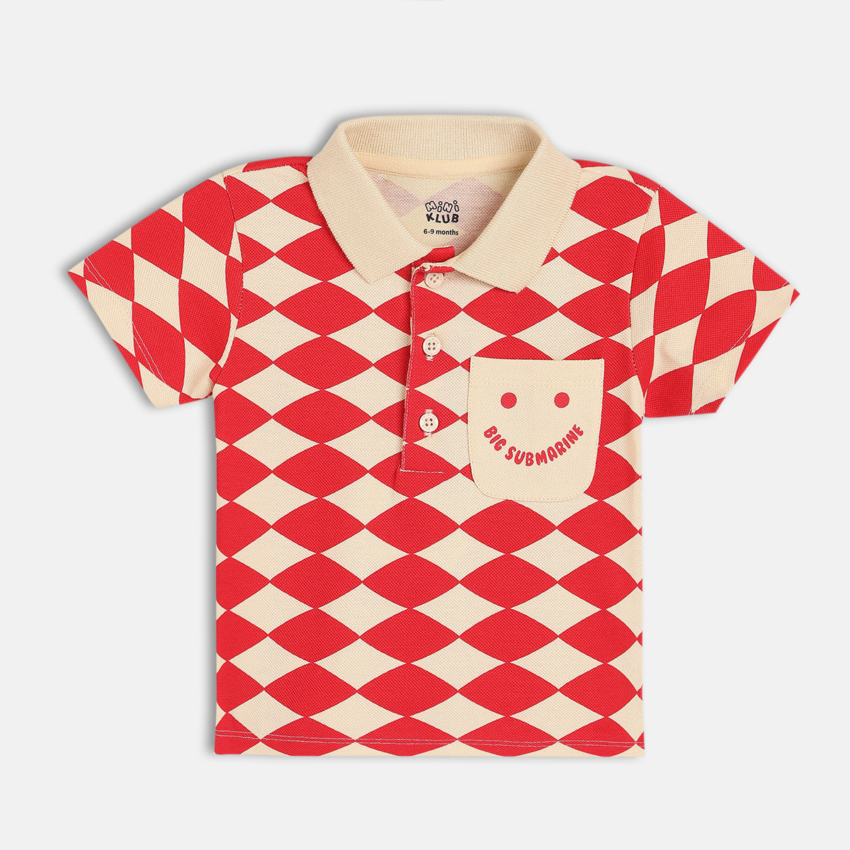 Baby Boys Geometric Print Polo T-Shirt, Red And Beige