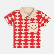 Baby Boys Geometric Print Polo T-Shirt, Red And Beige