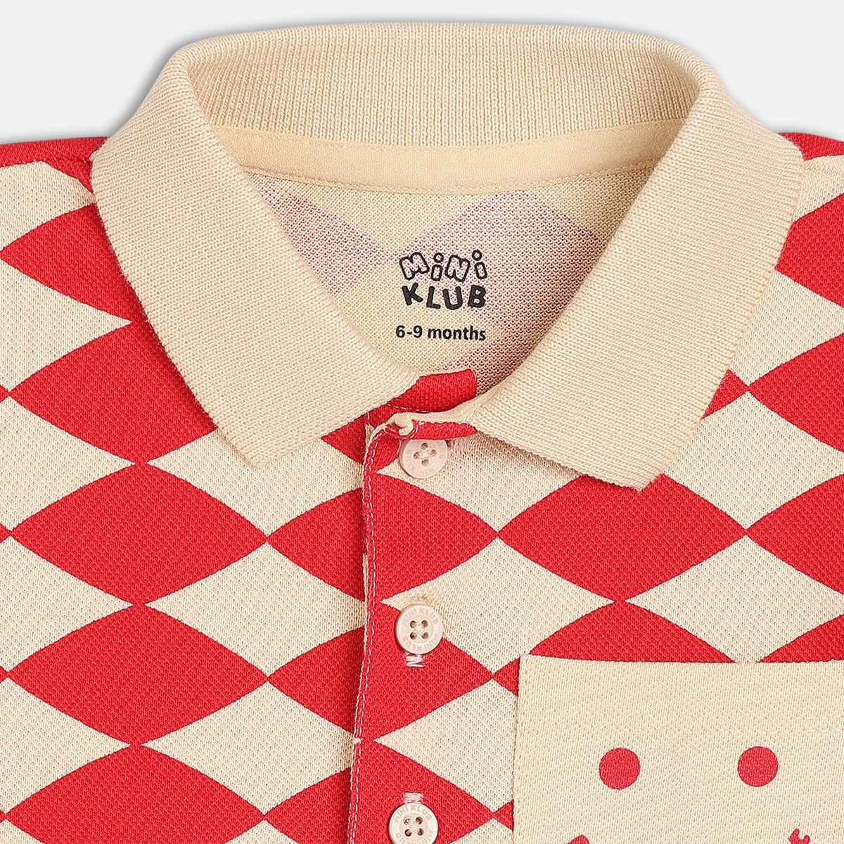 Baby Boys Geometric Print Polo T-Shirt, Red And Beige