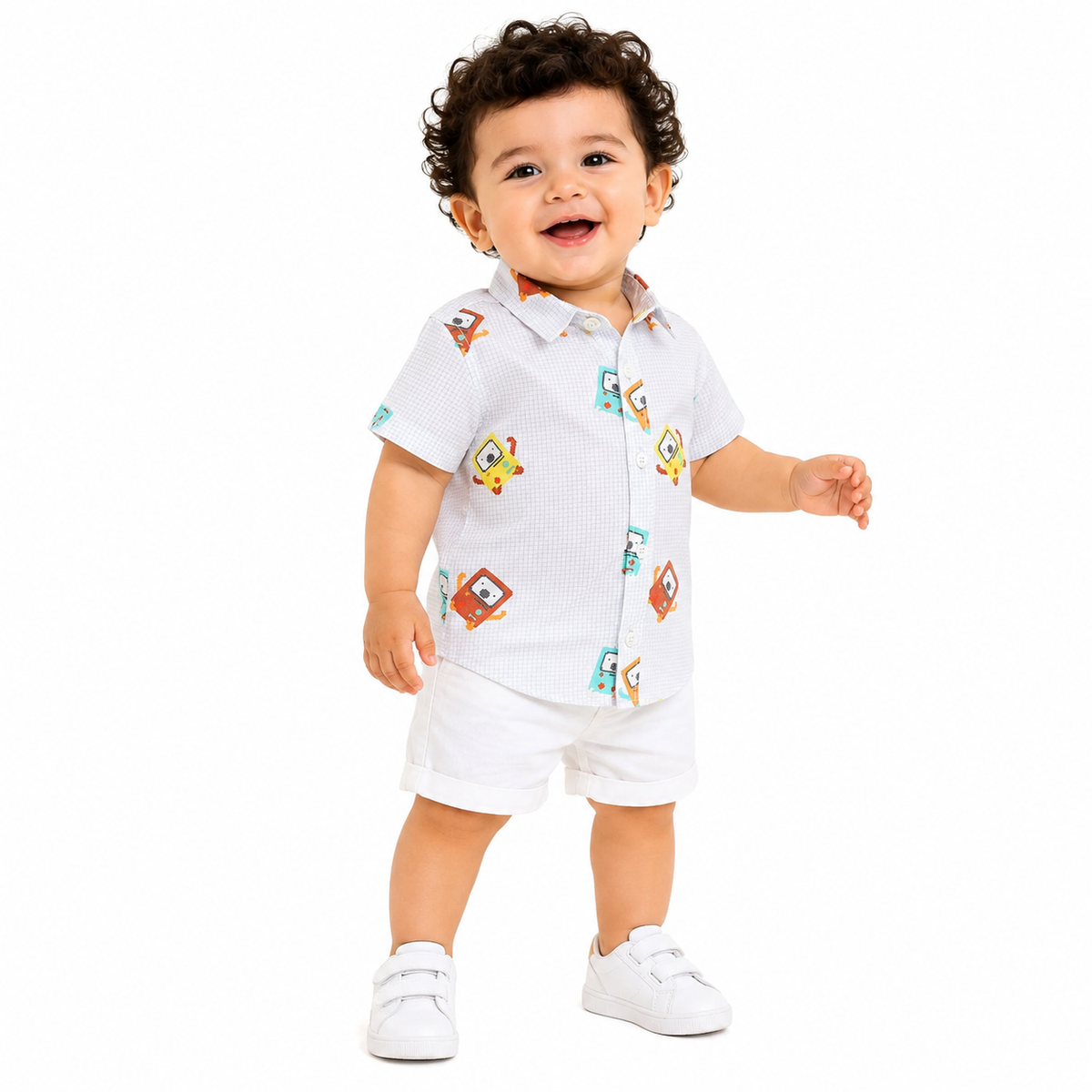 Boys Grey Collar Short Sleeve Shirt