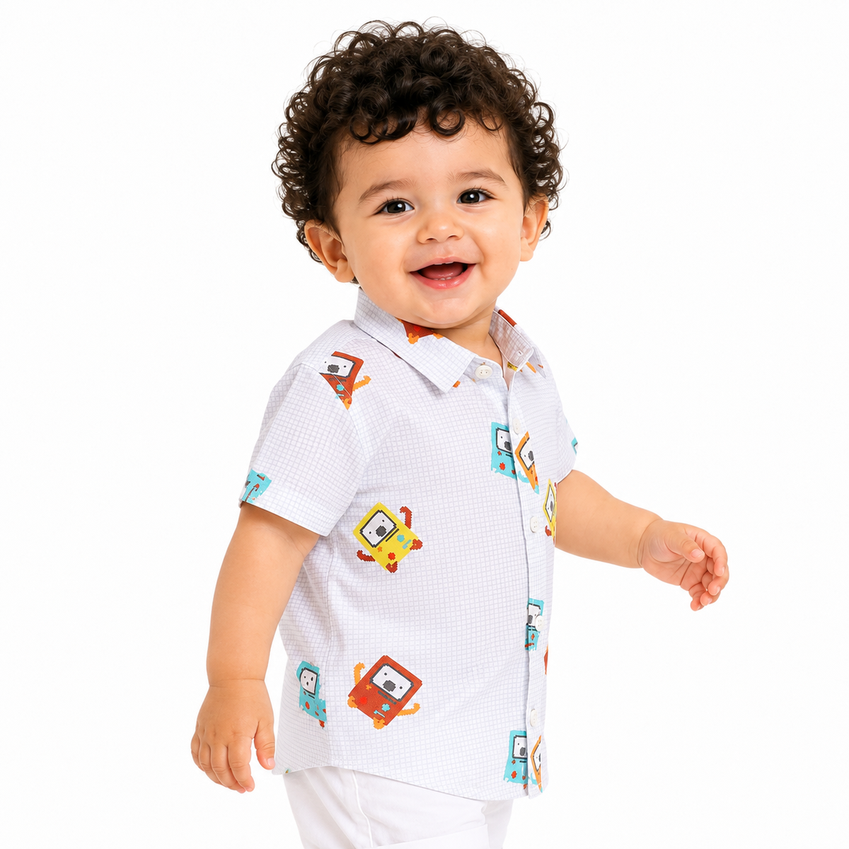 Boys Grey Collar Short Sleeve Shirt