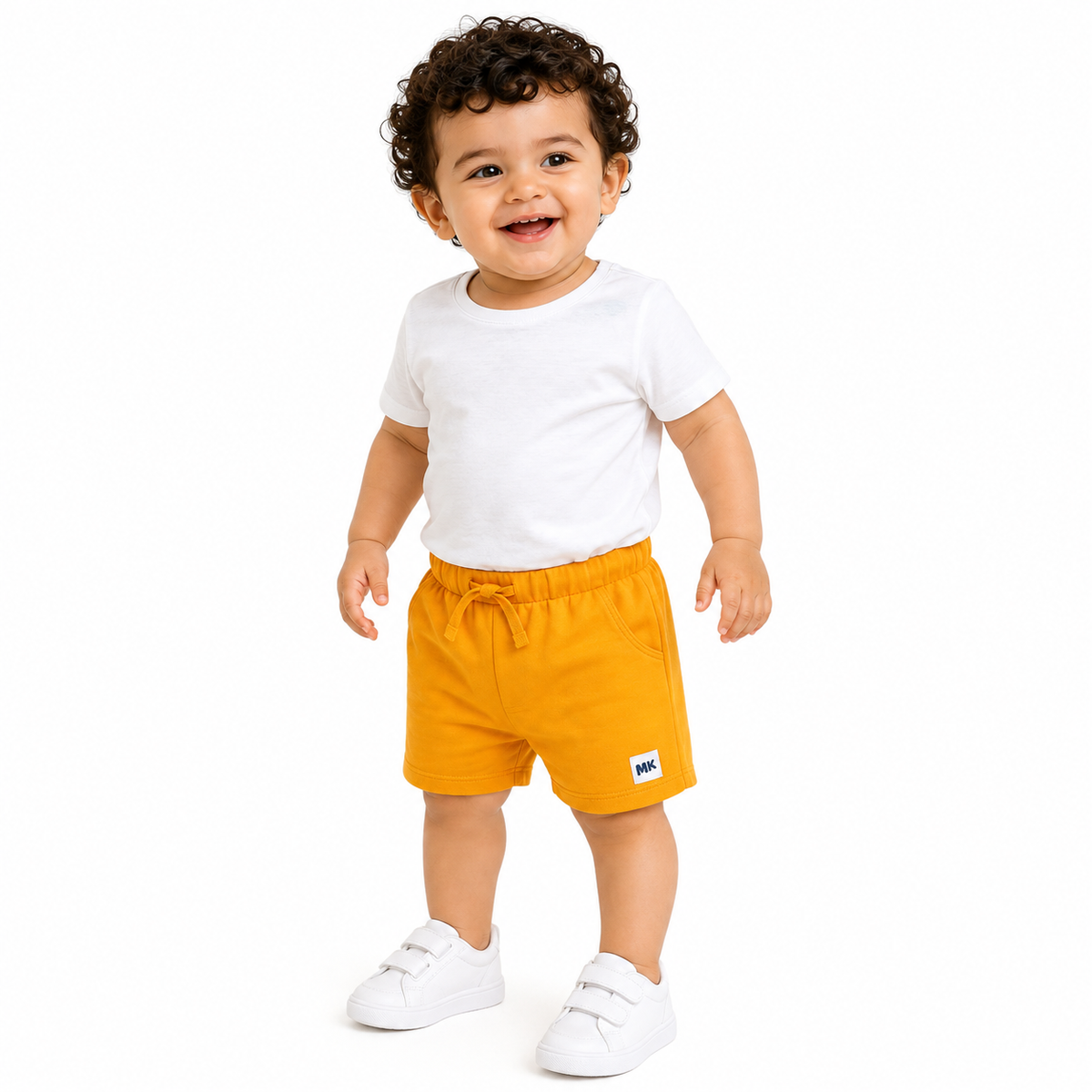 Baby Boys Orange Cotton Solid Shorts Drawstring Waist Regular Fit Casual Wear