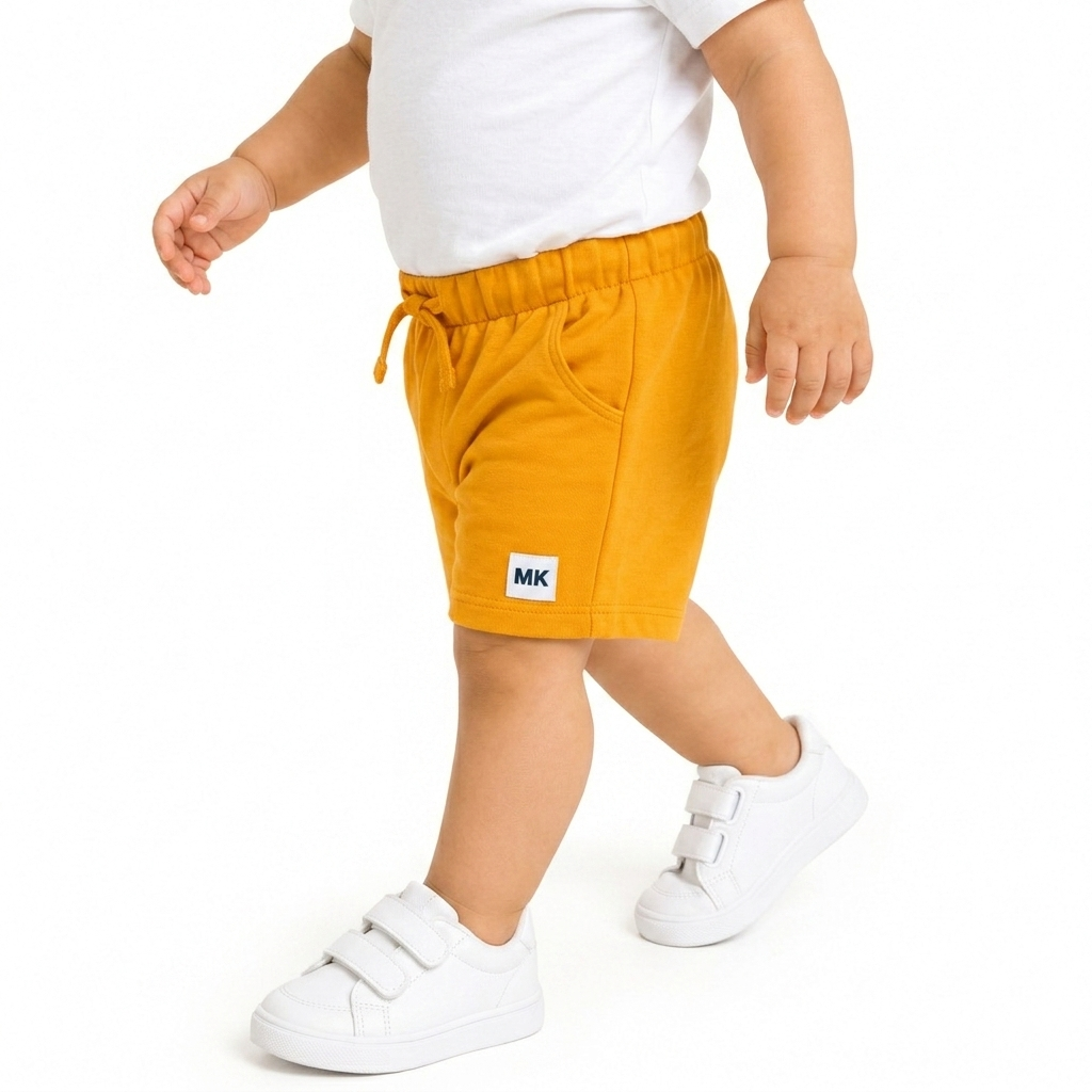 Baby Boys Orange Cotton Solid Shorts Drawstring Waist Regular Fit Casual Wear