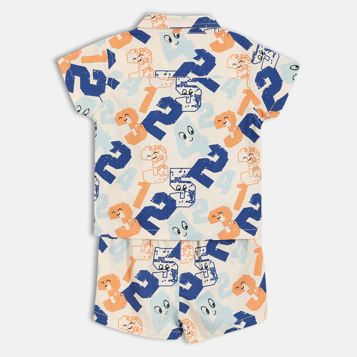 Kids Boys Numbers Print Shirt And Shorts Set, Off White, Blue And Orange