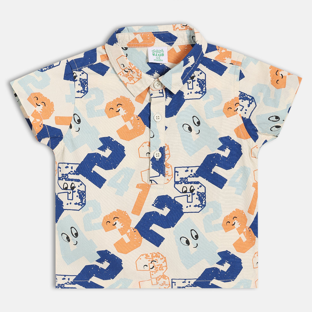 Kids Boys Numbers Print Shirt And Shorts Set, Off White, Blue And Orange