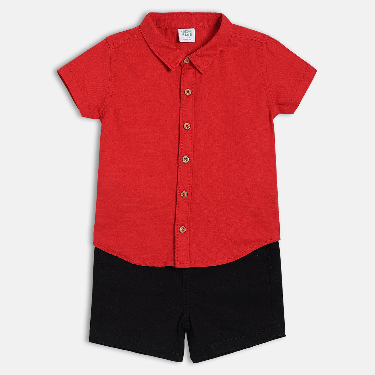 Baby Boys Red and Black Cotton Shirt and Shorts Set Regular Fit Casual Wear