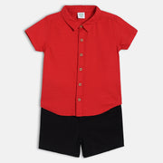 Baby Boys Red and Black Cotton Shirt and Shorts Set Regular Fit Casual Wear