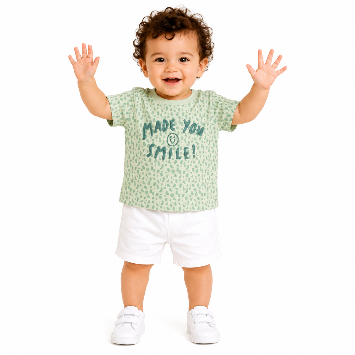 Baby Boys Light Green Cotton Typography T-Shirt Half Sleeves Regular Fit Casual Wear