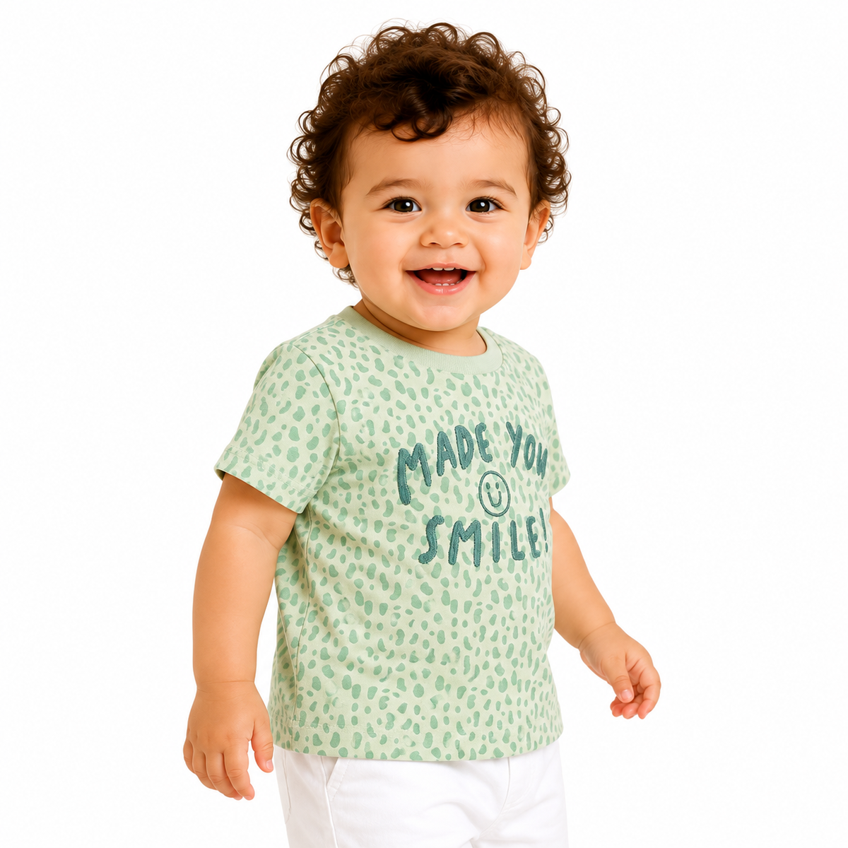 Baby Boys Light Green Cotton Typography T-Shirt Half Sleeves Regular Fit Casual Wear