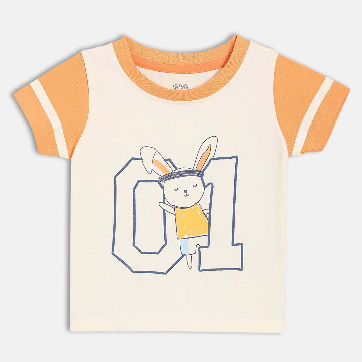 Baby Boys Bunny Print T-Shirt, Off White And Orange