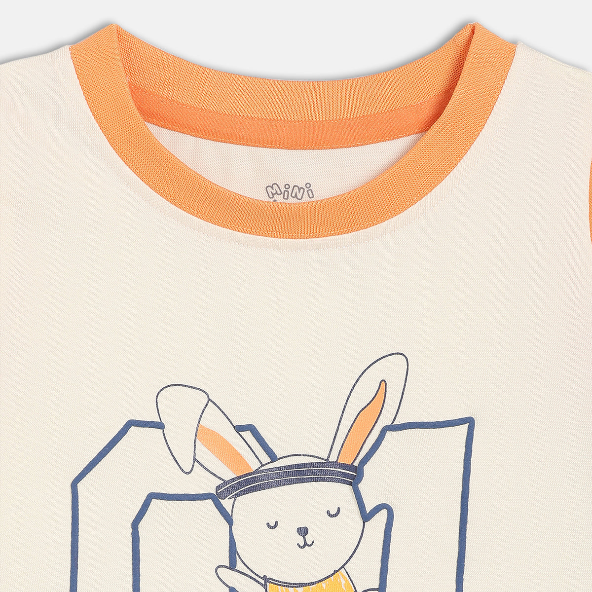 Baby Boys Bunny Print T-Shirt, Off White And Orange