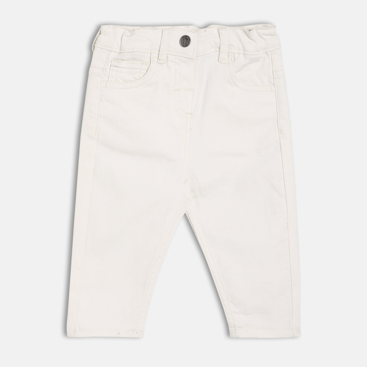 Girls White Adjustable Waistband Full Length Denim Pant