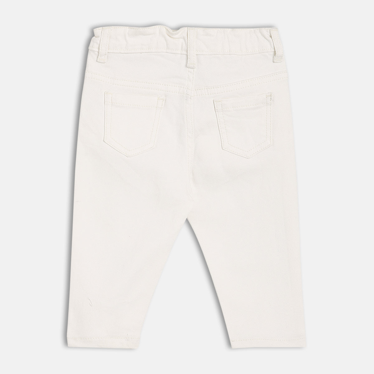 Girls White Adjustable Waistband Full Length Denim Pant