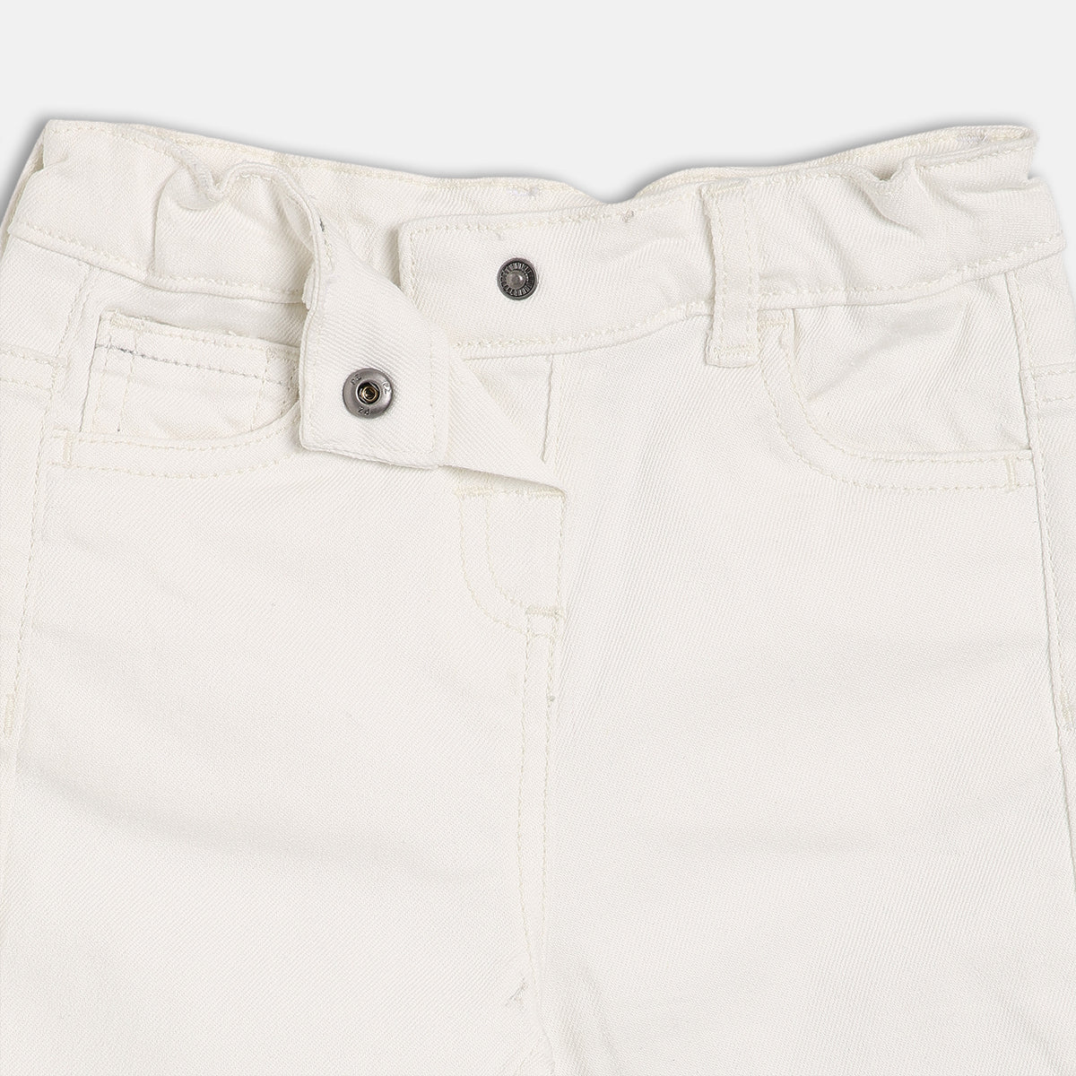 Girls White Adjustable Waistband Full Length Denim Pant