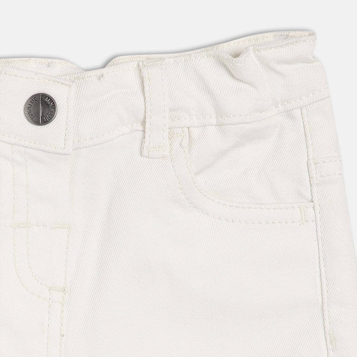 Girls White Adjustable Waistband Full Length Denim Pant