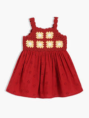 Girls Red Strap Sleeve Less Dress