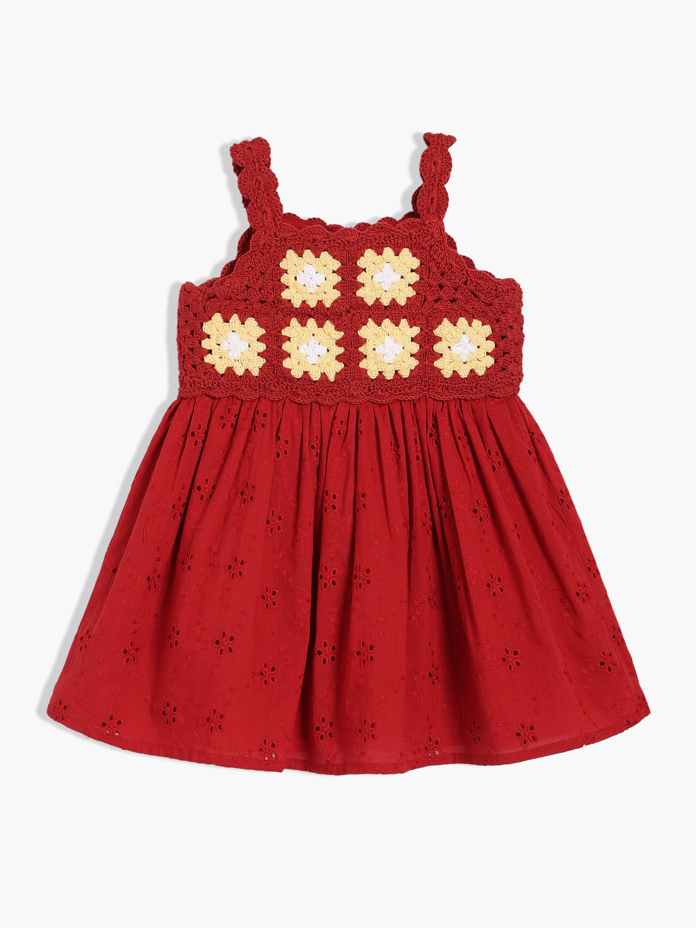 Girls Red Strap Sleeve Less Dress