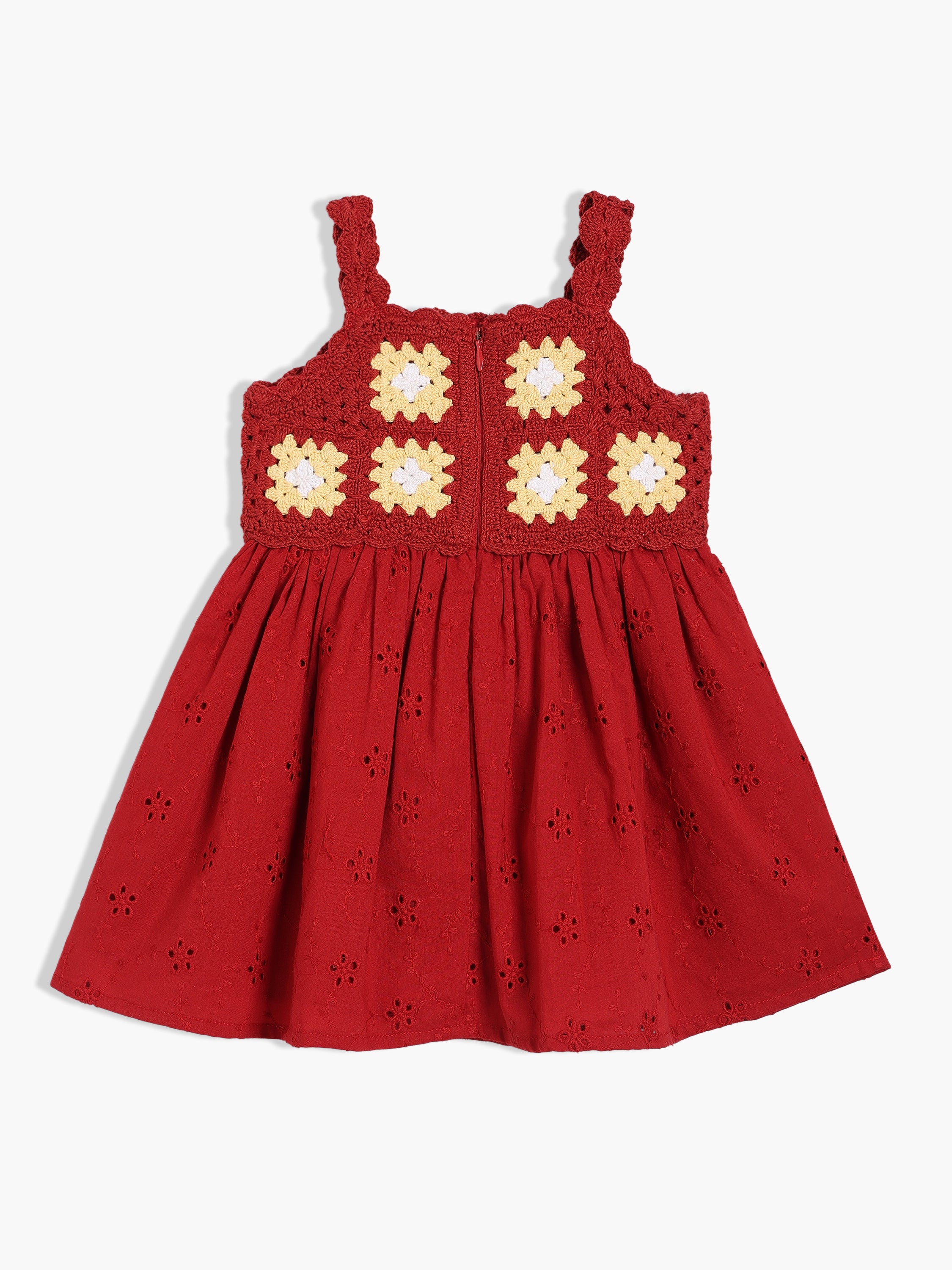 Girls Red Strap Sleeve Less Dress